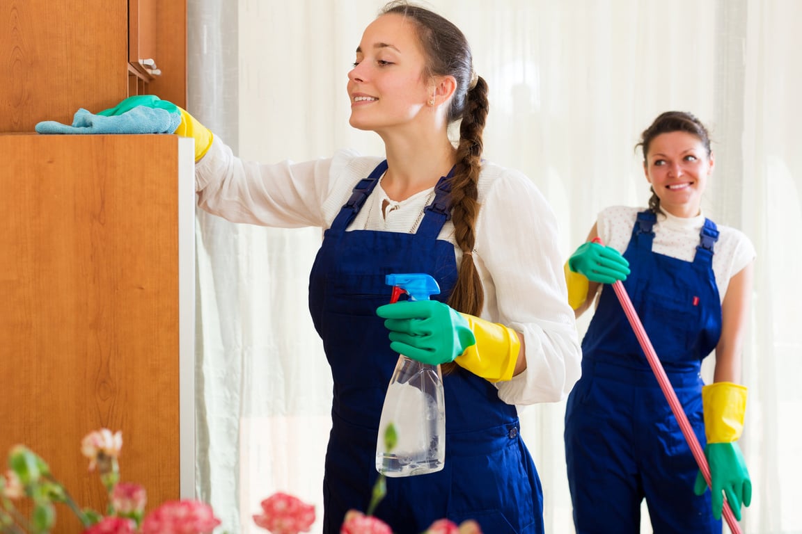 Professional cleaners washing apartment